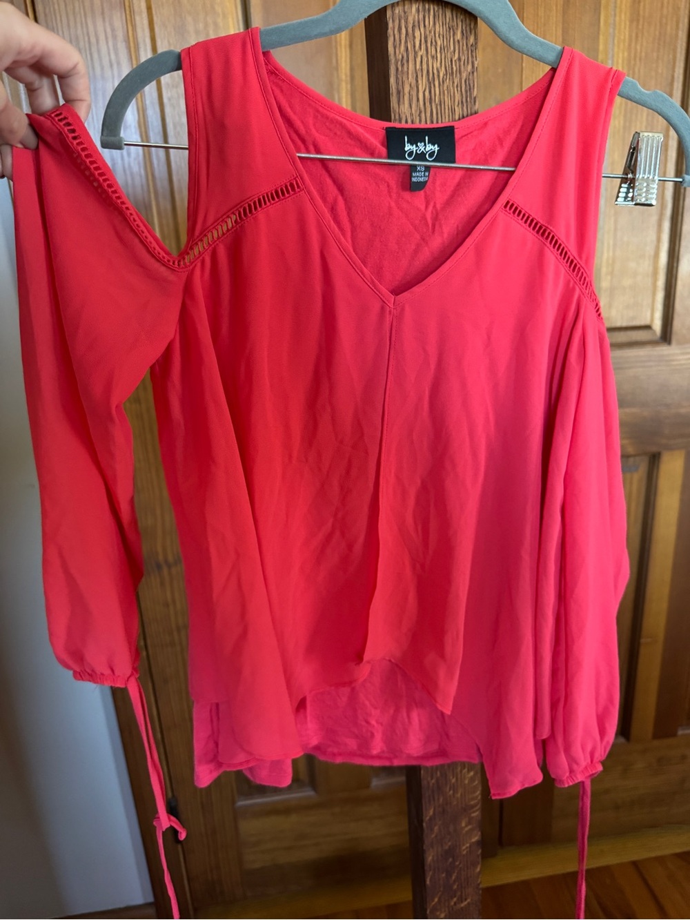 by & by Coral Cold-Shoulder V-Neck Blouse